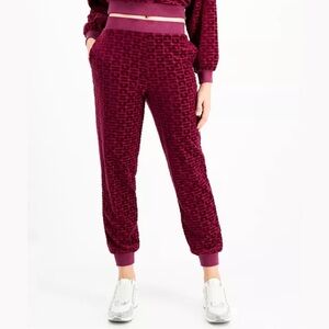Guess Burgundy Velour Logo Sweat Pants